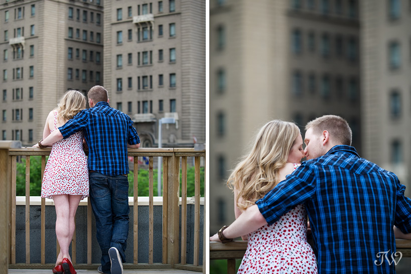 Rooftop-movie-Calgary-engagement-session-couple-on-roof