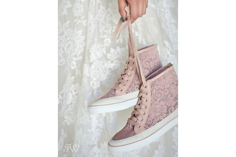 pink lace wedding shoes Tara Whittaker Photography