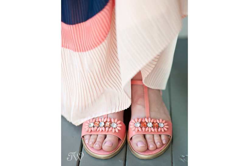 girl wearing coral wedding sandals captured by Tara Whittaker