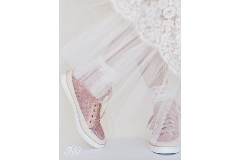 bride in pink lace sneakers Tara Whittaker Photography