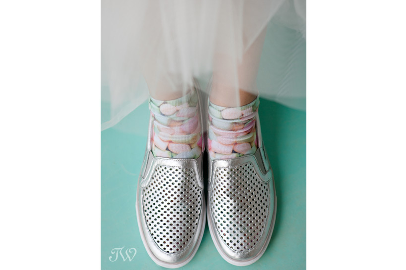 silver sneakers and marshmallow socks