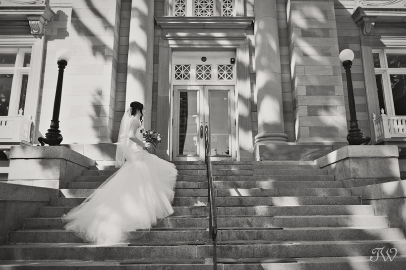bride on a grand staircase