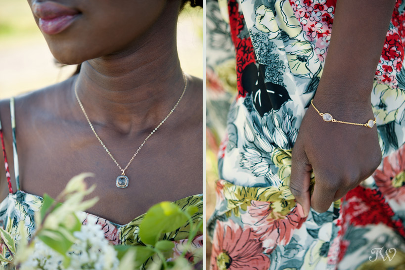 model wears a gold jewelry captured by Tara Whittaker Photography