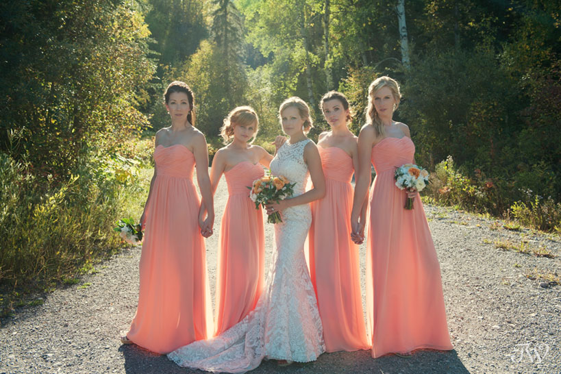 Bride with her bridesmaids in Fernie captured by Tara Whittaker Photography