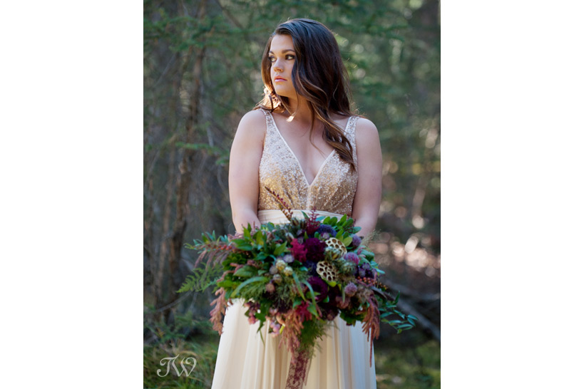Banff bride in a rose gold gown captured by Tara Whittaker Photography
