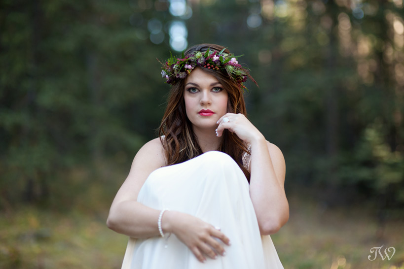 Banff bride wearing a flower crown captured by Tara Whittaker Photography
