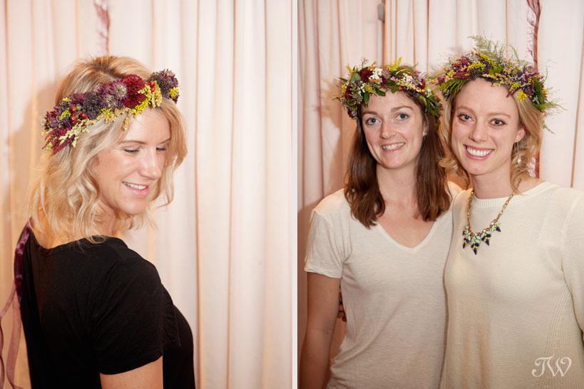 guests model their flower crowns captured by Tara Whittaker Photography