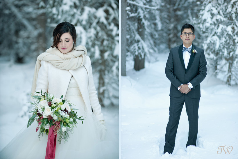 bride poses after her snowy winter wedding captured by Tara Whittaker Photography