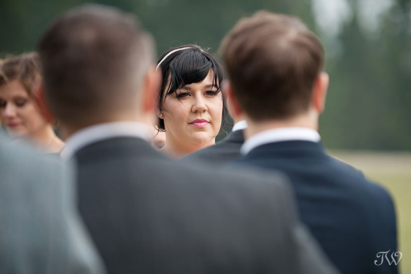 Bride during her wedding ceremony in the Town of Banff captured by Tara Whittaker Photography