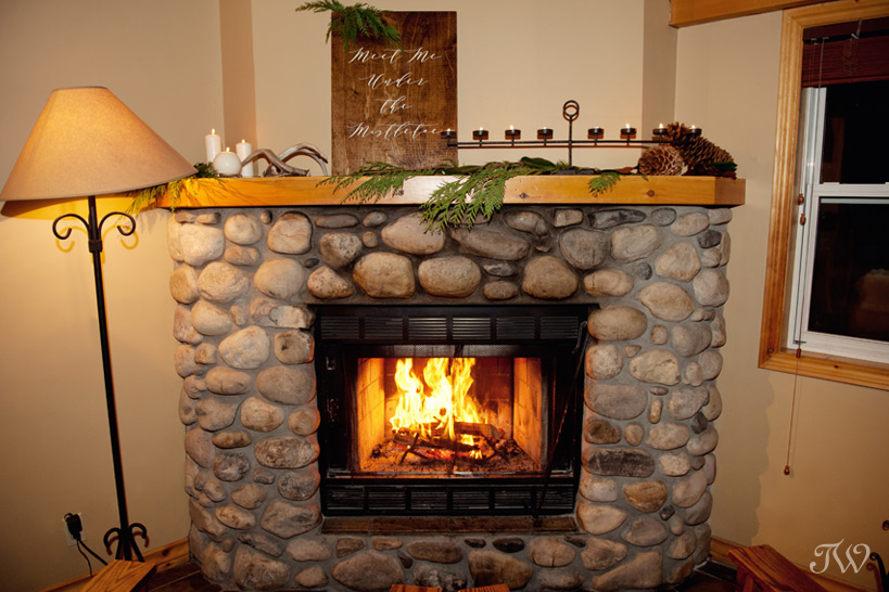 Fireplace at Buffalo Mountain Lodge in Banff captured by Tara Whittaker Photography