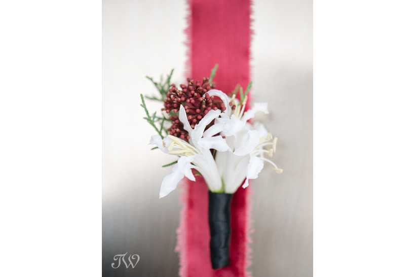 nerine lily boutonniere from Flowers by Janie captured by Tara Whittaker Photography