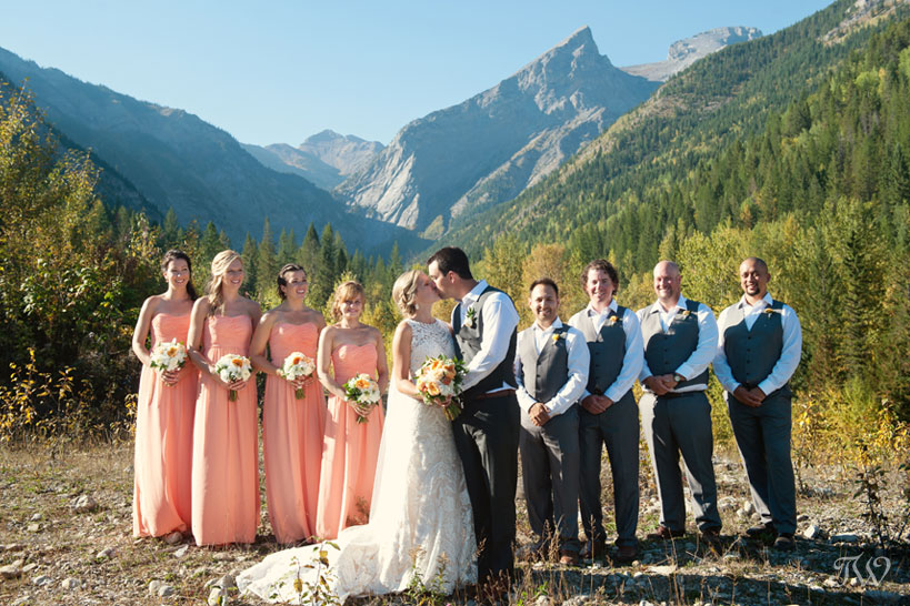 bridal party pose for photos in Fernie captured by Tara Whittaker Photography