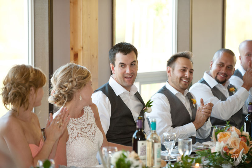 Bride and groom at their Fernie wedding reception captured by Tara Whittaker Photography