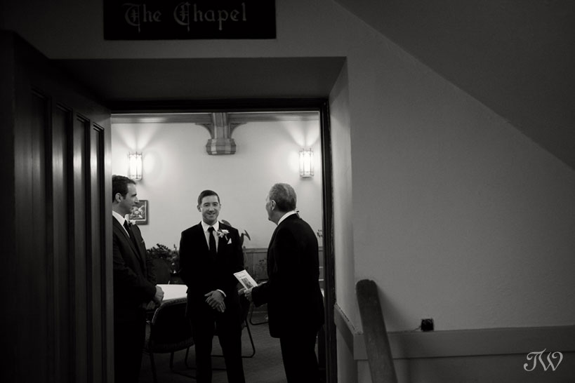 groom awaits the bride at Central United Church captured by Tara Whittaker Photography