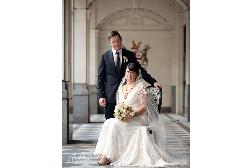 formal wedding portrait on Stephen Avenue captured by Tara Whittaker Photography