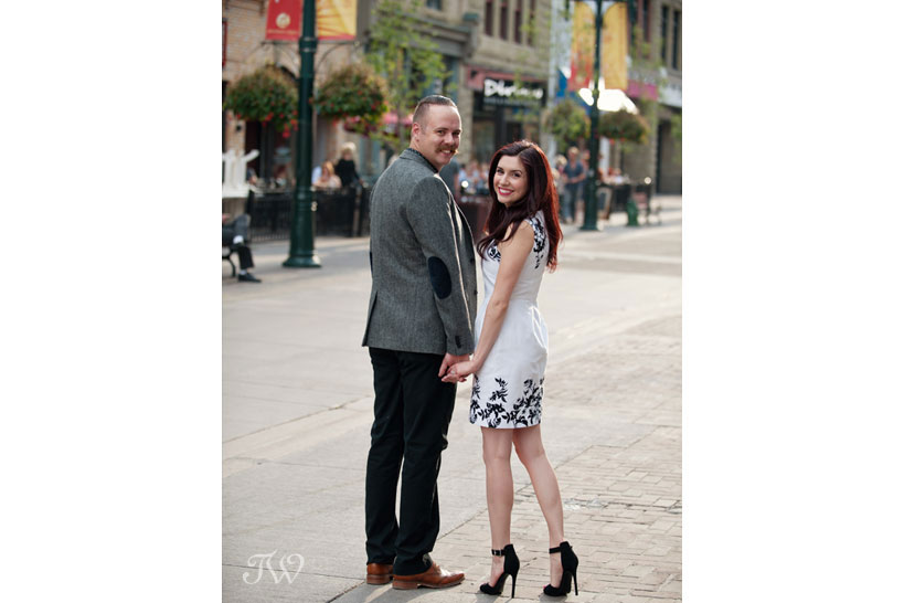 engagement photos on Stephen Avenue captured by Tara Whittaker Photography