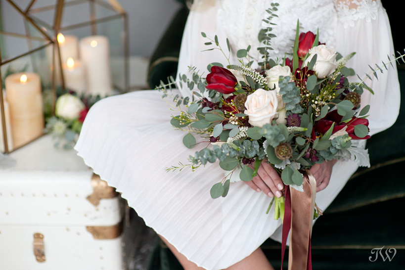 bridal bouquet from Sarah Mayerson Design captured by Calgary wedding photographer Tara Whittaker