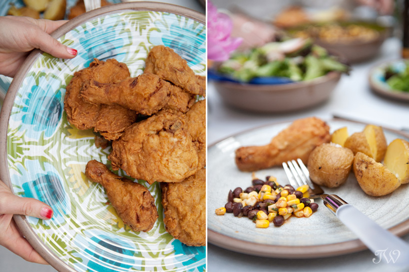 fried chicken at a summer patio party captured by Tara Whittaker Photography