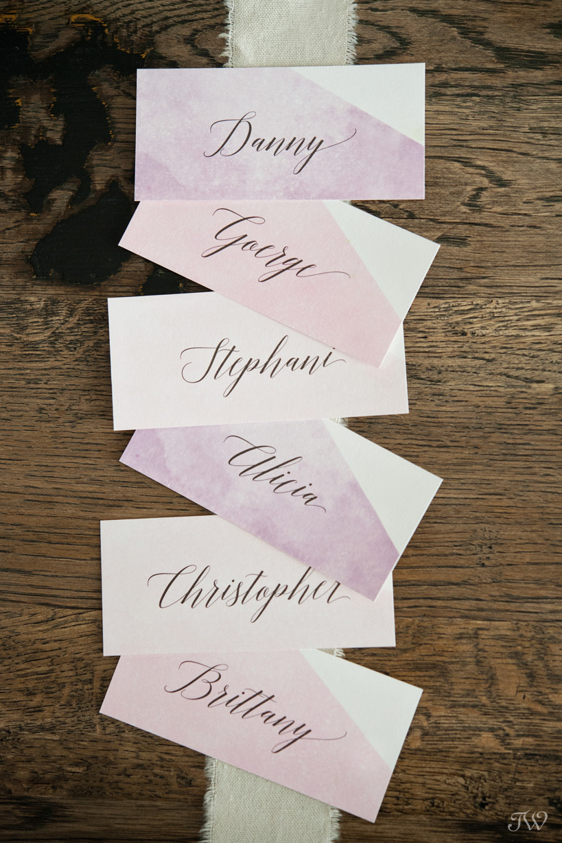 watercolour place cards from Modern Pulp Design Studio captured by Tara Whittaker Photography