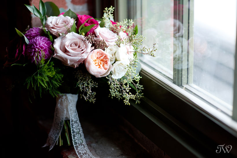Bridal bouquet from Flowers by Janie captured by Calgary wedding photographer Tara Whittaker