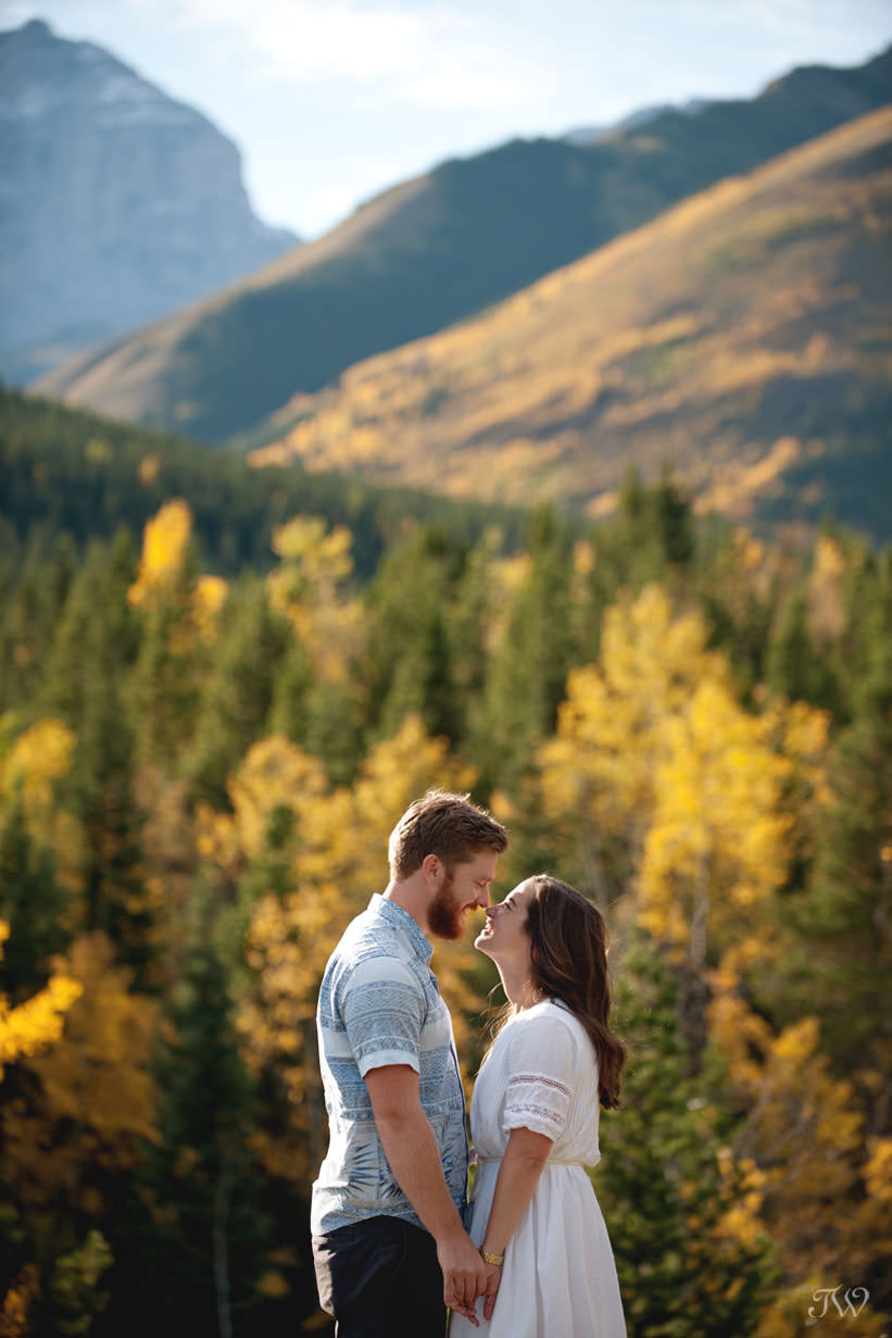 couple at their Kananaskis engagement session with Tara Whittaker Photography
