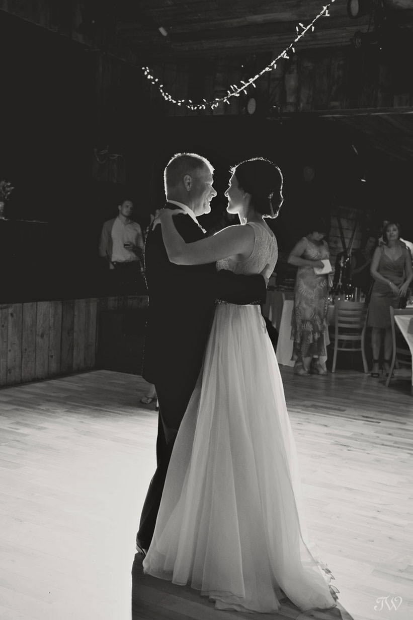 Bride and her father dance at Cornerstone Theatre in Canmore captured by Tara Whittaker Photography