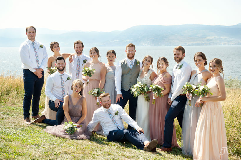bridal party during Kelowna wedding photos overlooking Okanagan Lake captured by Tara Whittaker Photography