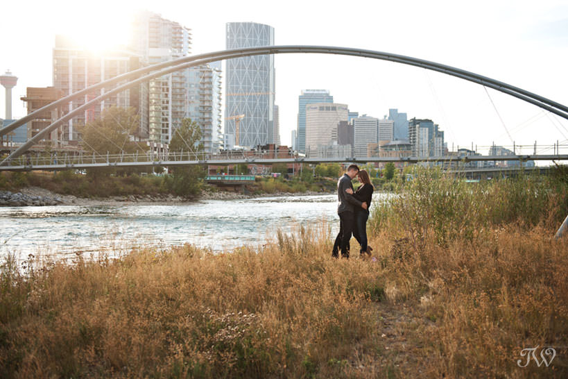 Couple by the George C King bridge during East Village engagement session captured by Tara Whittaker Photography