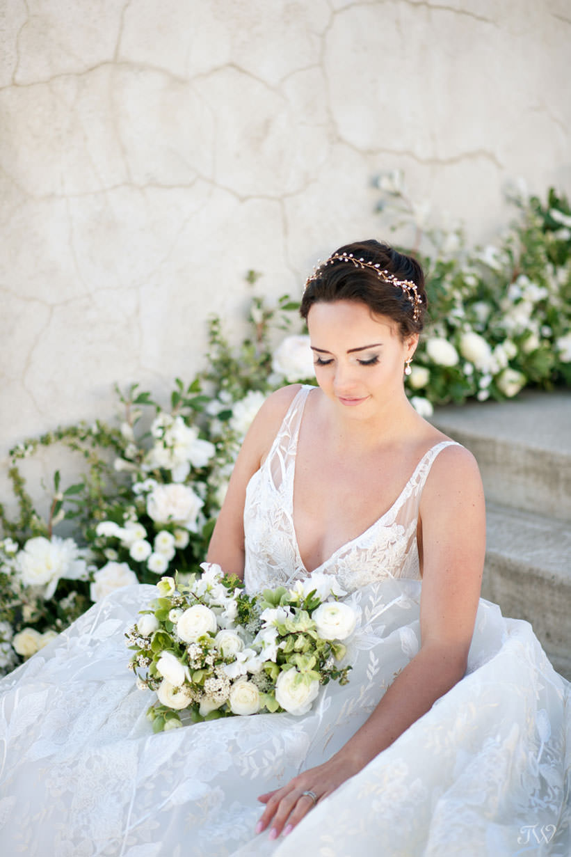 Bride with her bouquet royal wedding inspiration by Tara Whittaker Photography