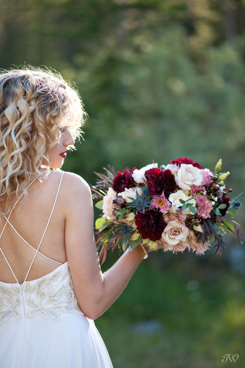 Bridal bouquet from Flowers by Janie for a mountain wedding captured by Tara Whittaker Photography