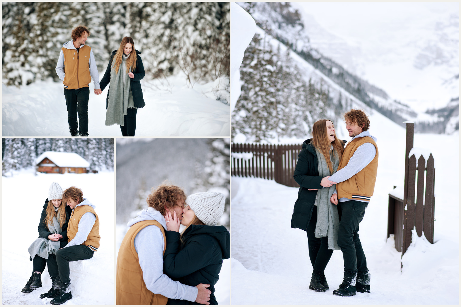 Lake Louise Proposal photoshoot of Australian couple in snowy terrain captured by Tara Whittaker Photography