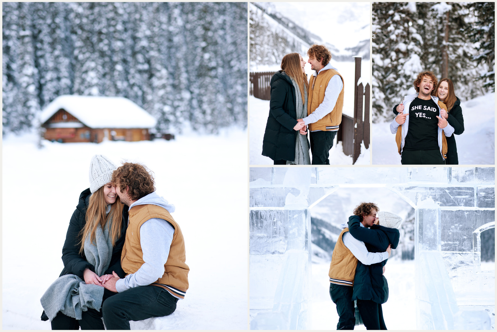 Lake Louise Proposal photoshoot of Australian couple in snowy terrain captured by Tara Whittaker Photography
