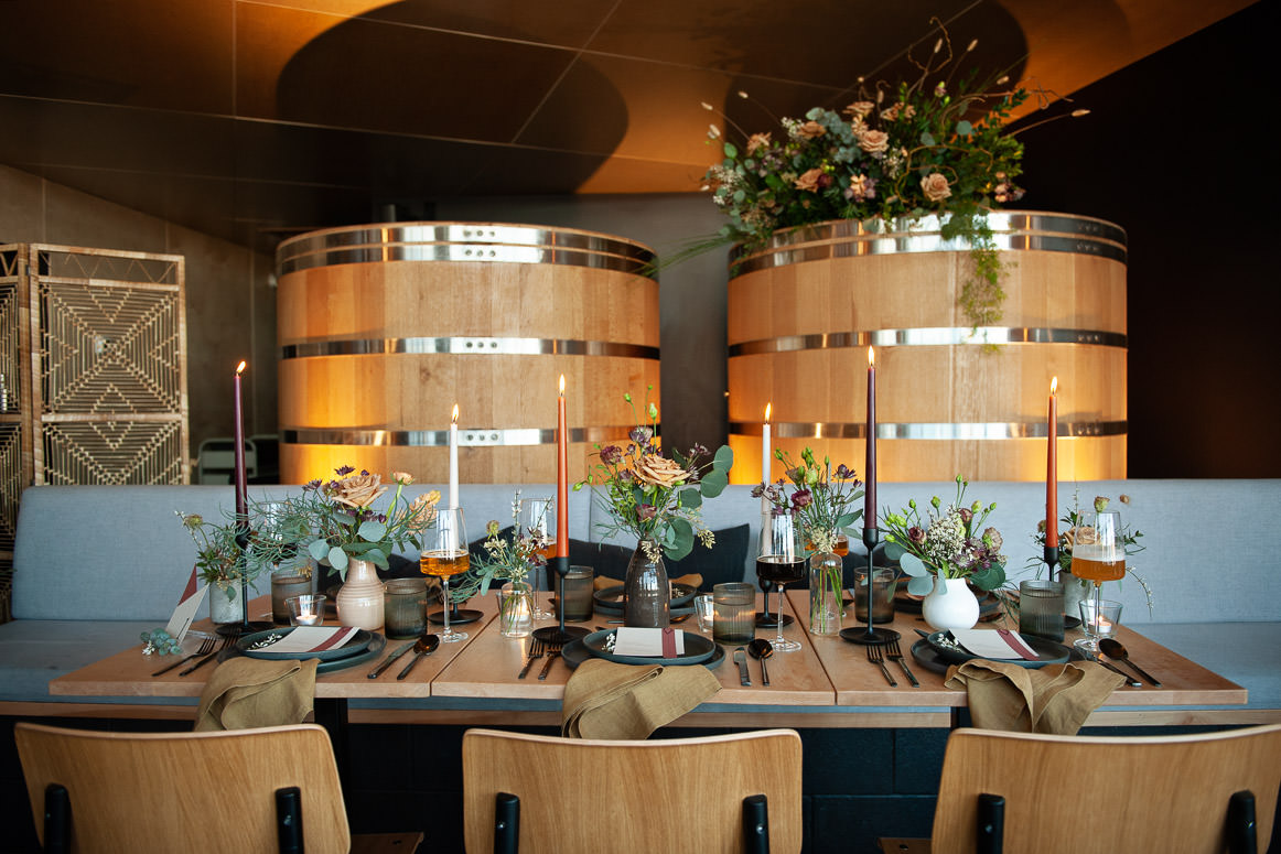Oak barrels inside Annex Ale project one of Calgary's best wedding venues captured by Tara Whittaker Photography