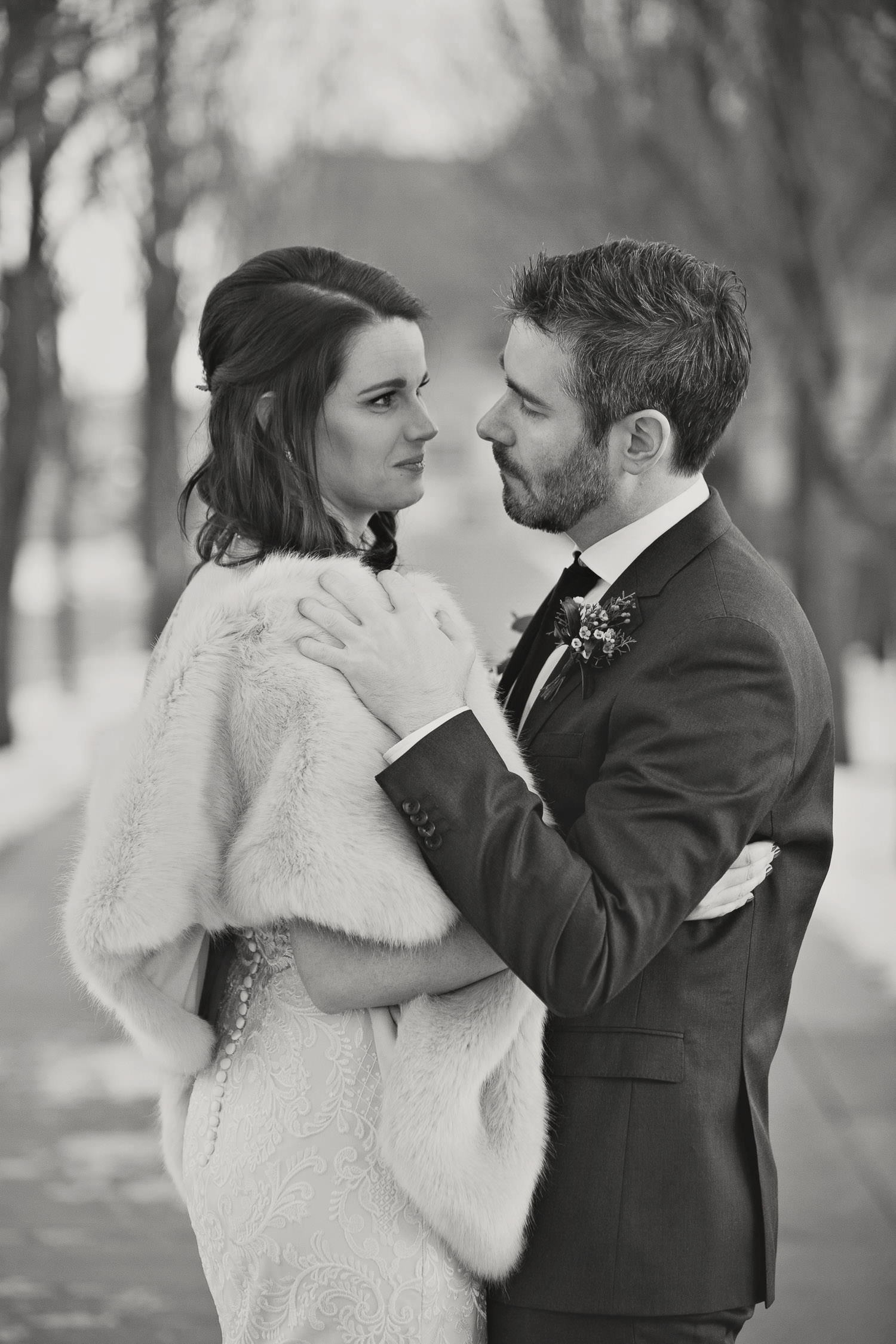 Winter wedding portraits outside Venue 308 captured by Tara Whittaker Photoography