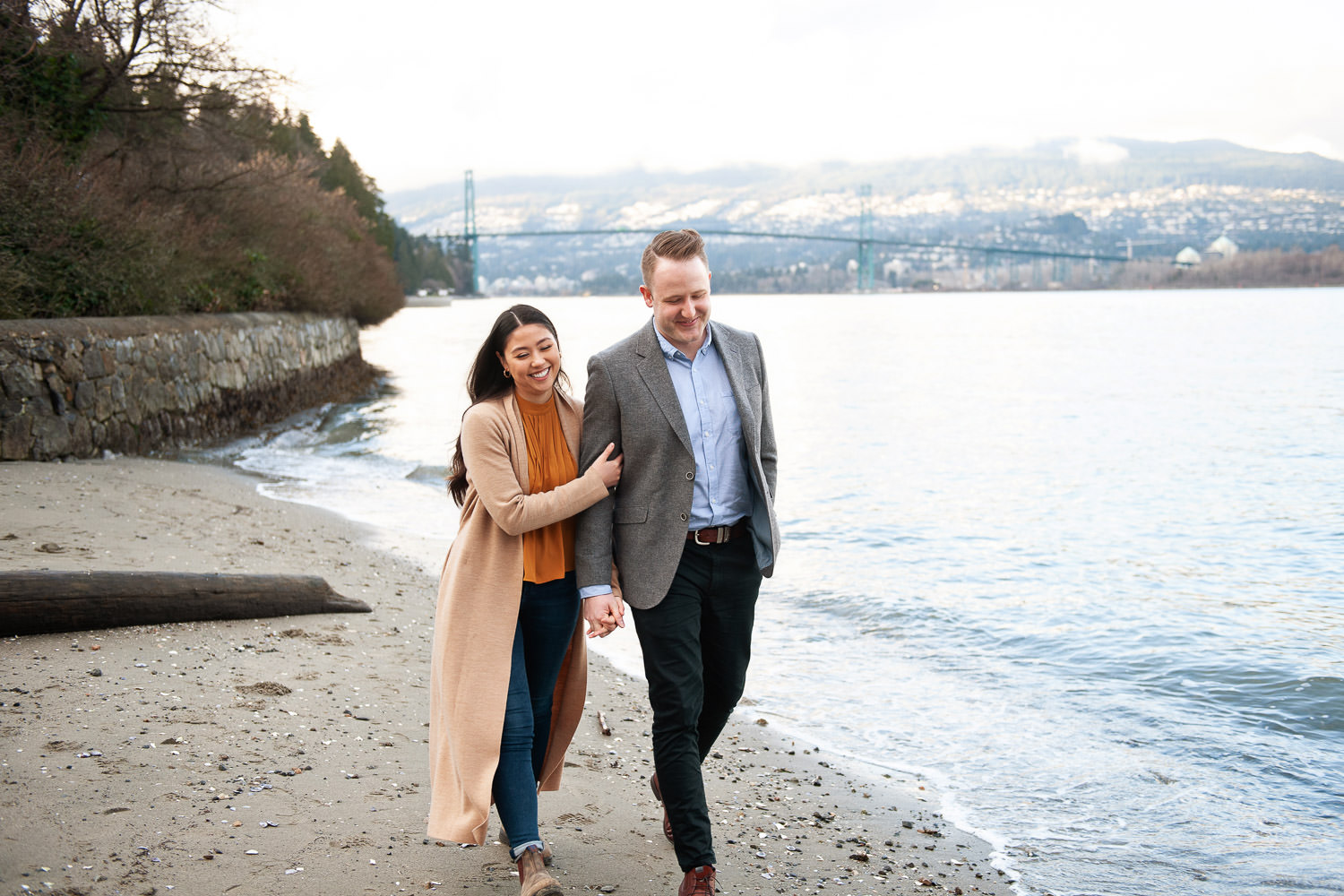 bride and groom during their Stanley Park engagement shoot captured by Tara Whittaker Photography