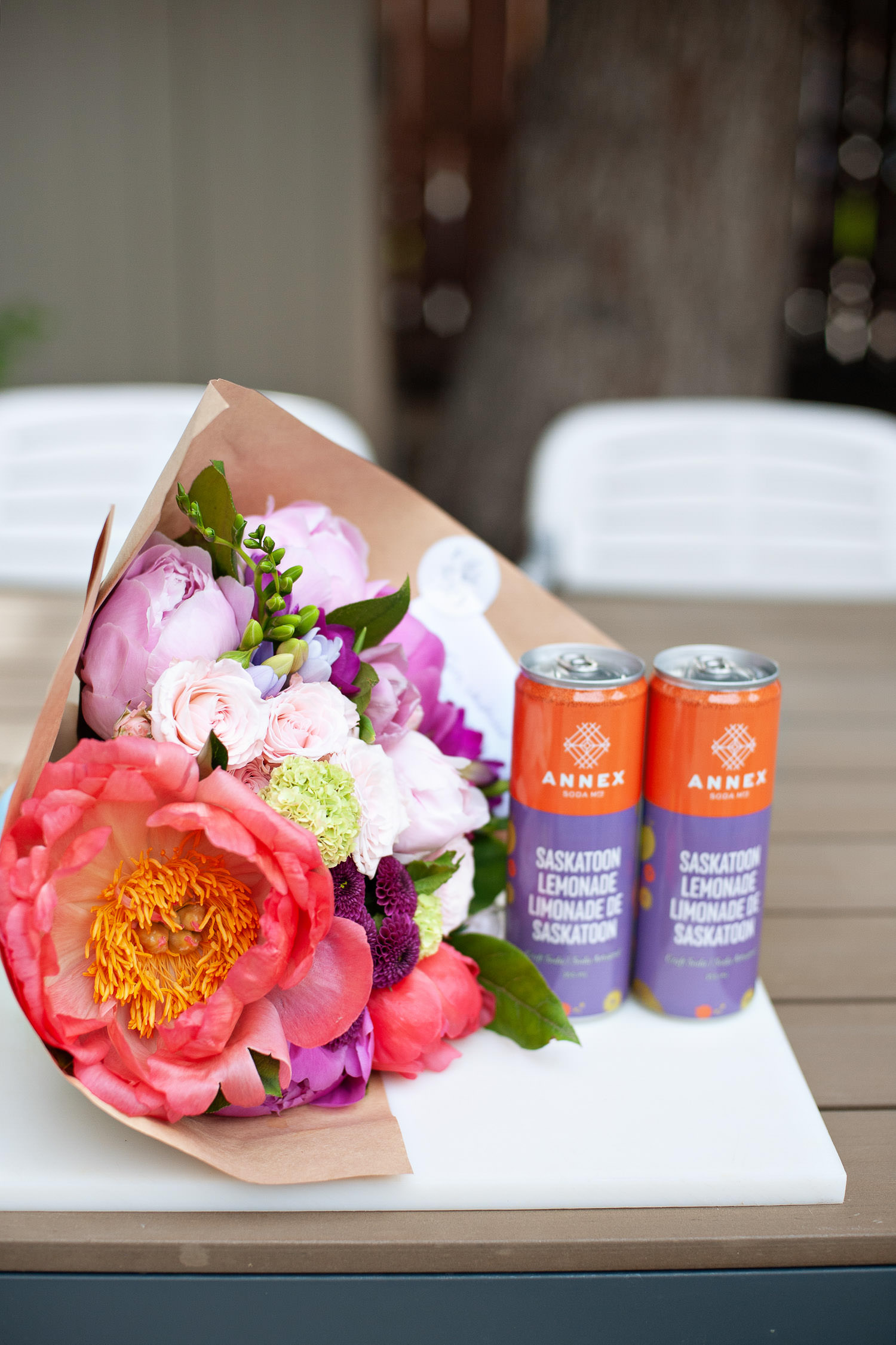 Bouquet of Peonies and Saskatoon Lemonade from Annex captured by Tara Whittaker Photography