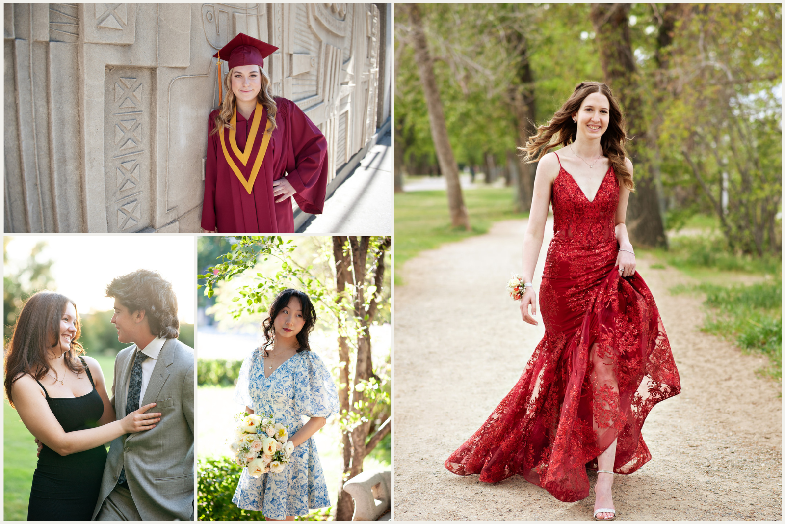 Calgary graduates wearing dresses and gowns for graduation photos captured by Tara Whittaker Photography
