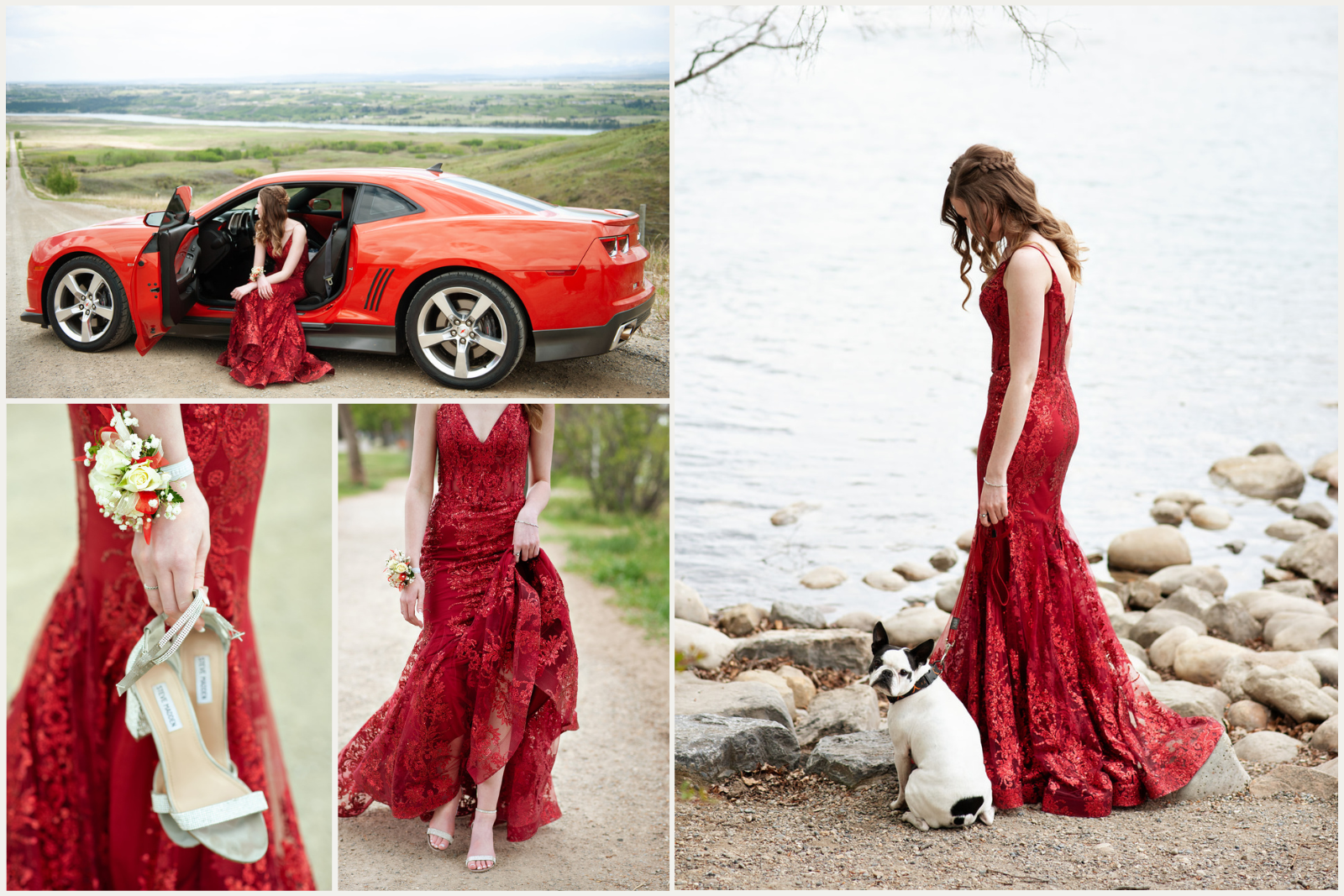 Graduation photos of graduate in red dress in Calgary by Tara Whittaker Photography