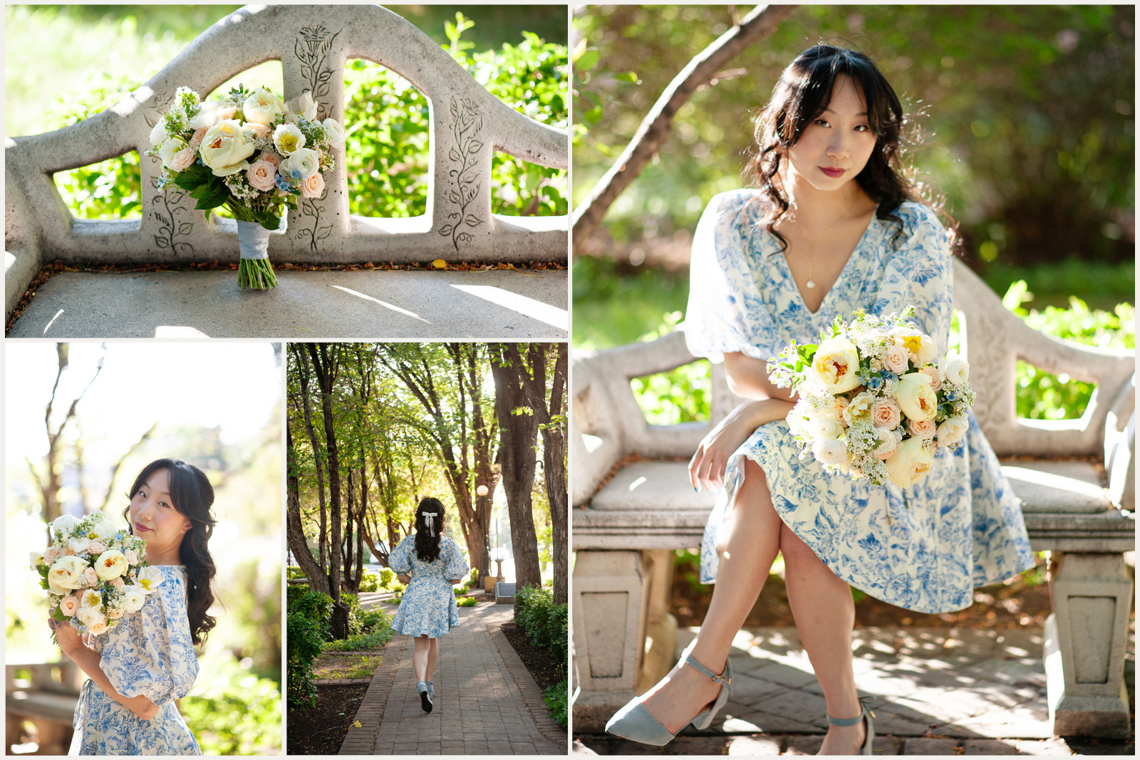 Graduate student holding a bouquet taking graduation photos in Calgary Gerry Shaw Park by Tara Whittaker Photography