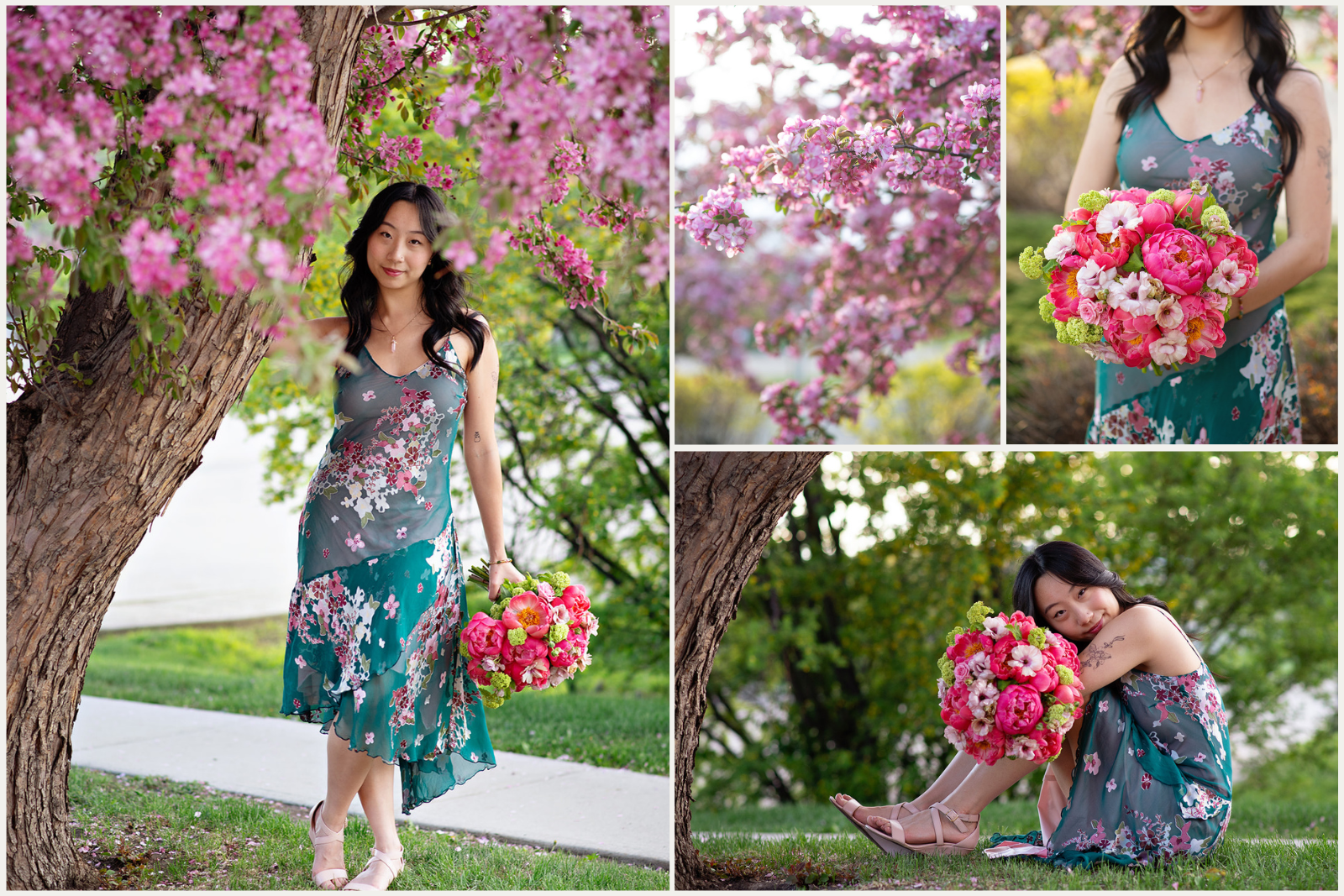 University graduation photoshoot under crab apple tree blossoms in Calgary by Tara Whittaker Photography