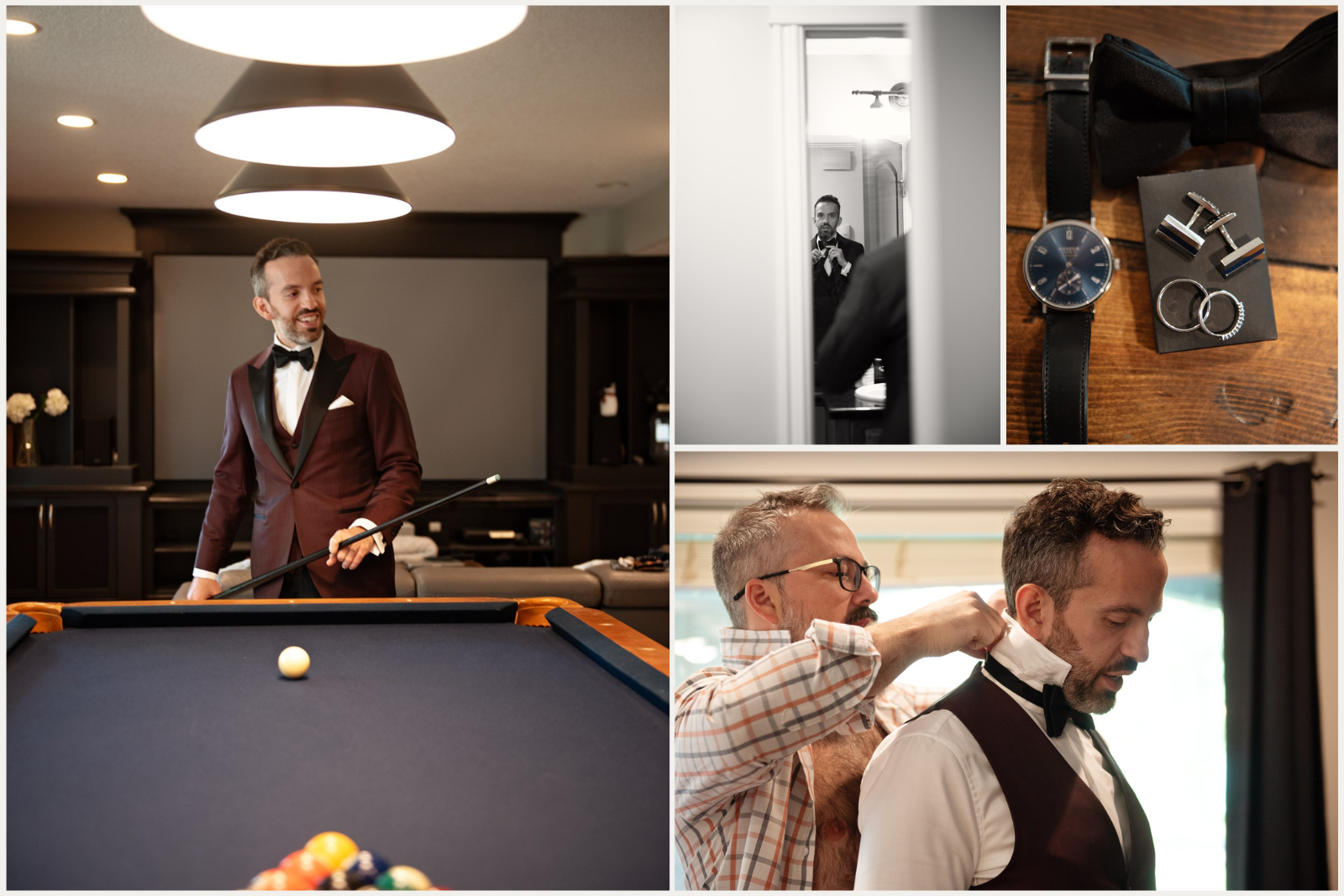 Groom getting ready for autumn wedding in Calgary