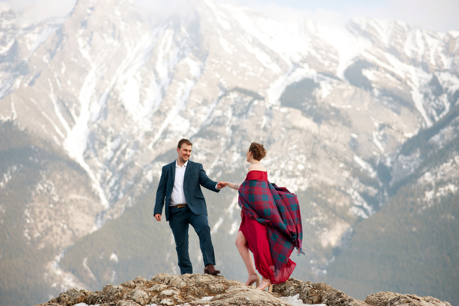 Marriage proposal at Lake Minnewanka Alberta
