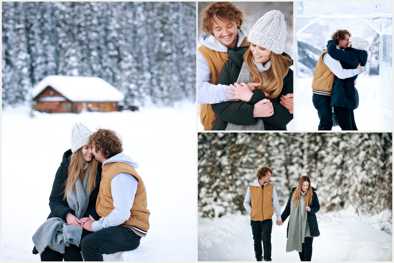 Marriage proposal at Lake Louise during winter, captured by Tara Whittaker Photography