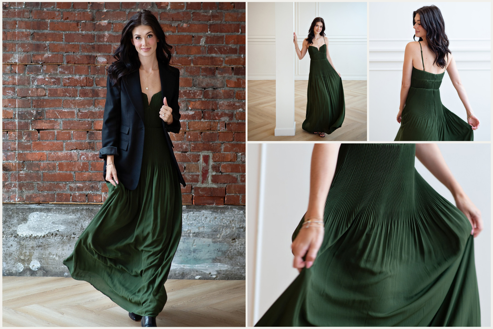 Wedding guest fall dresses dark green long dress with blazer