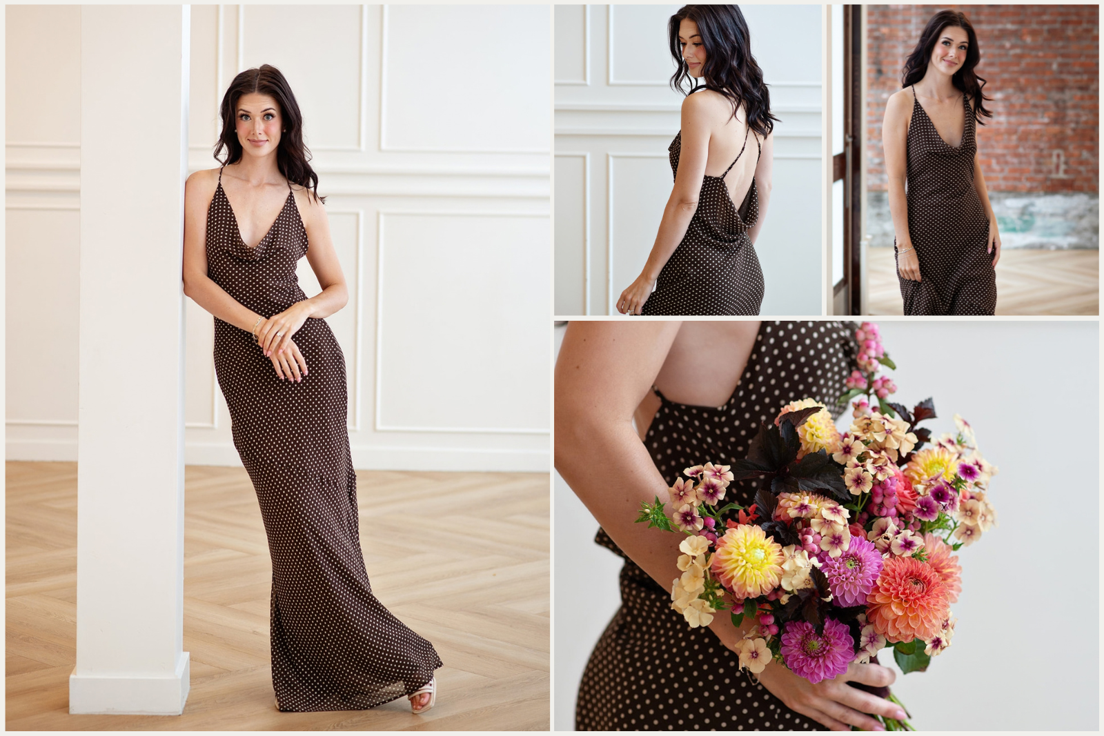 Wedding guest fall dresses polka dot brown dress