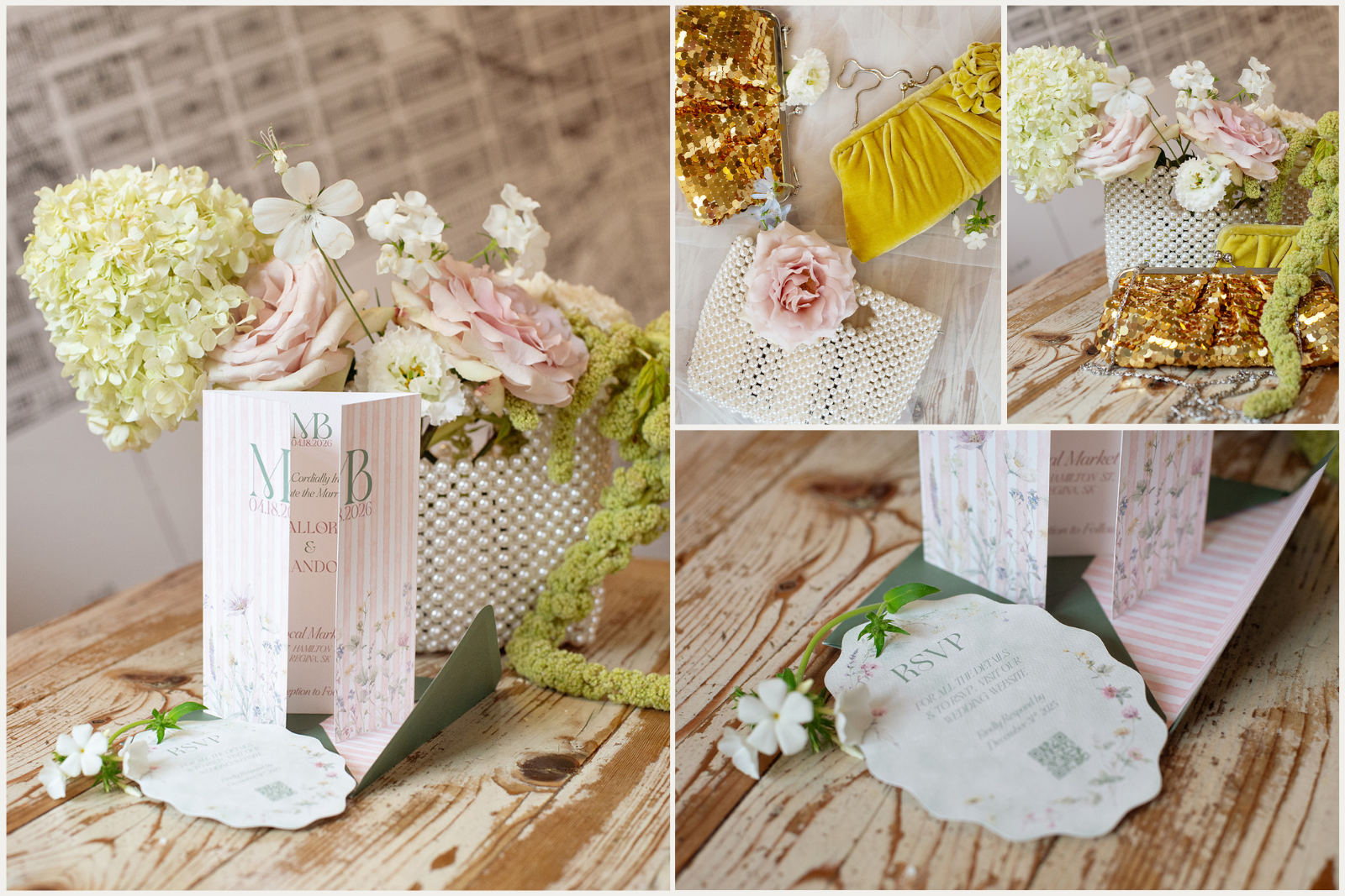 Wedding detail photos of florals, stationary, and accessories as captured by Tara Whittaker Photography